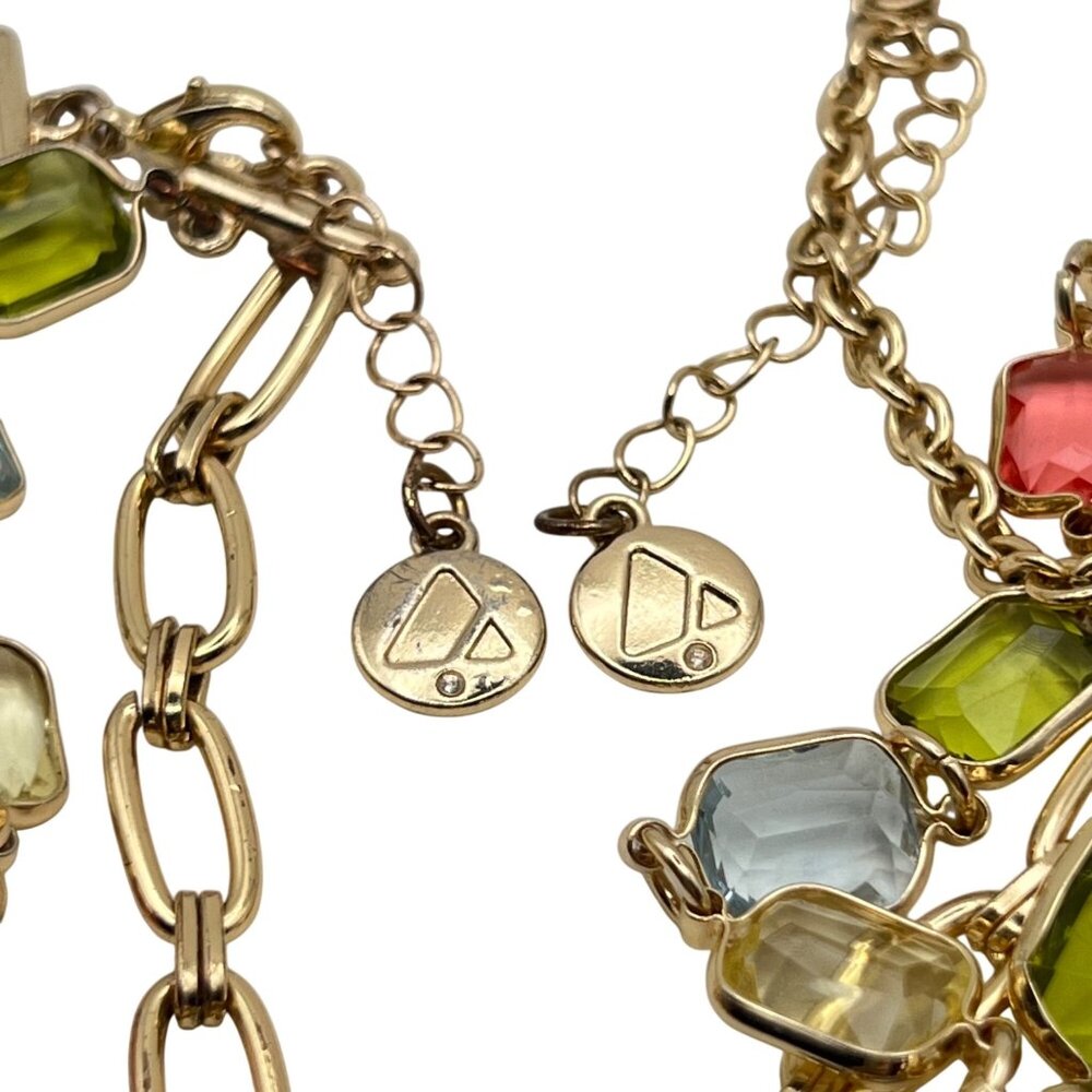 Liz Claiborne Necklace Bracelet Earrings Set Gold-Tone Multicolor Bezel Faceted - Picture 14 of 16
